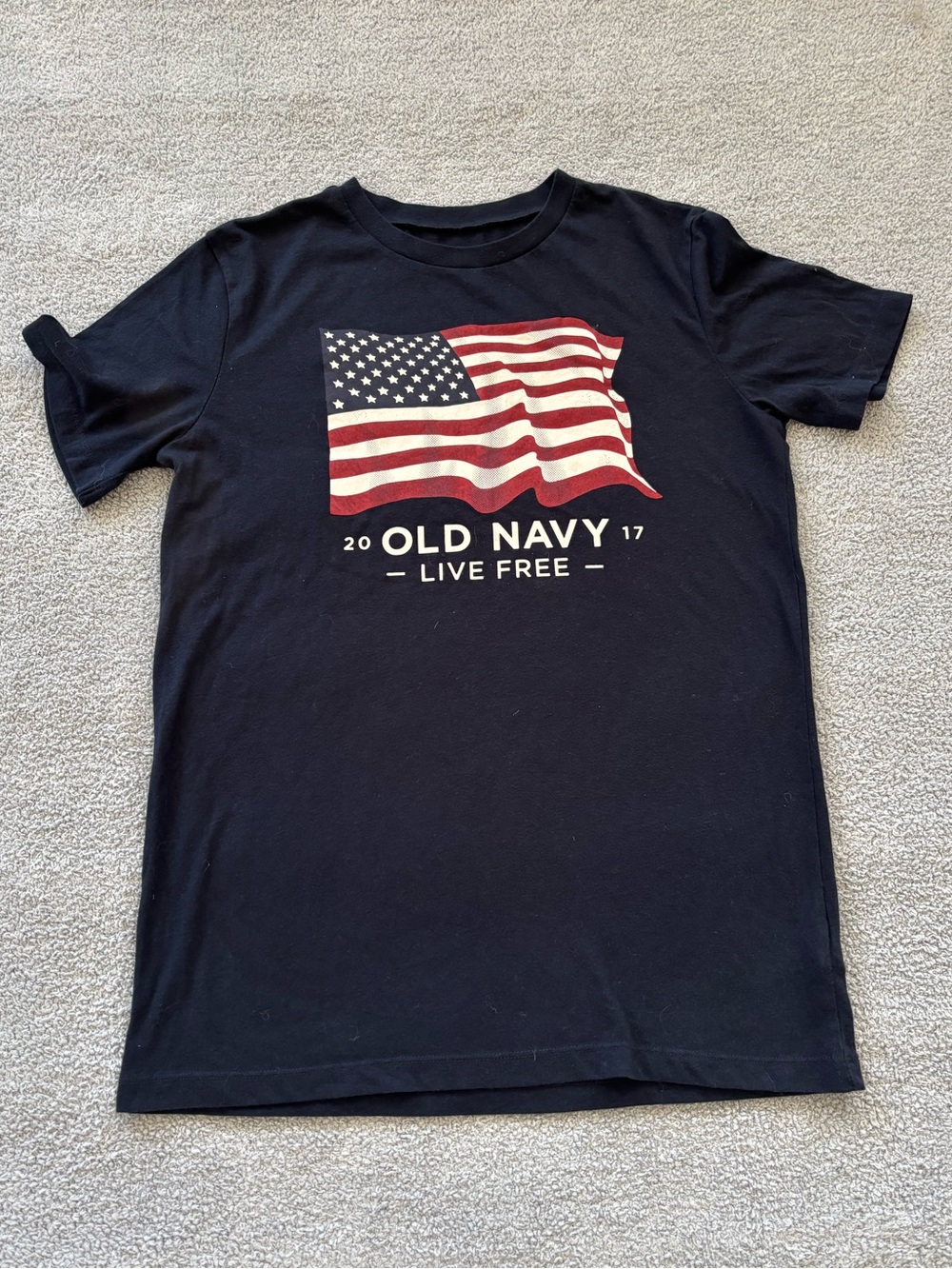 Kids Old Navy Navy Short-Sleeve Tee with Red, White & Blue Flag Graphic